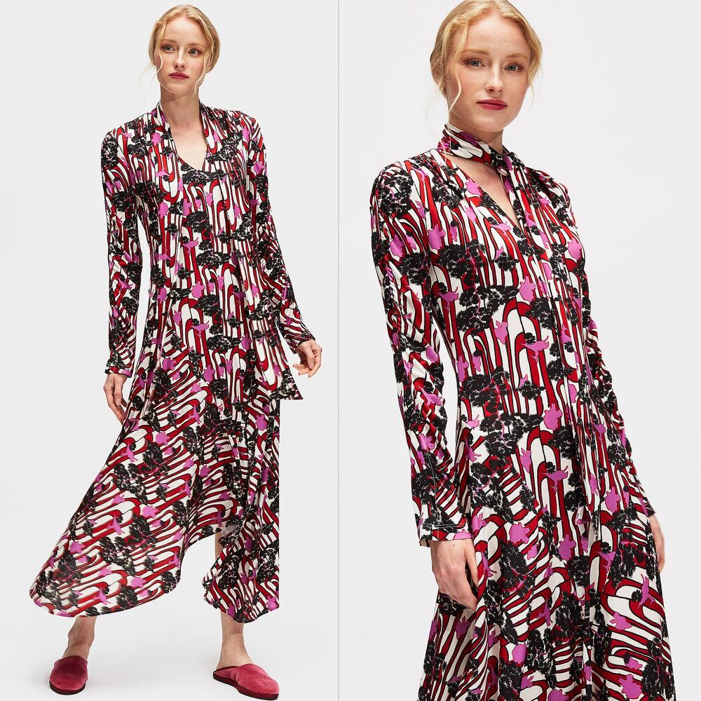 LA DoubleJ Martha Maxi Dress in Ant Farm Pink Crepe Jersey, Sz S